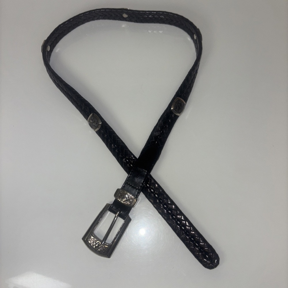 Brighton Black Genuine Leather Belt Sz M‎ Silver Studs Studded Western Country